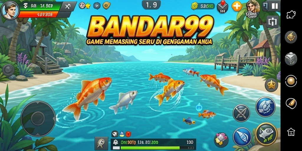 Screenshot gameplay BANDAR99 dengan pemandangan memancing yang menakjubkan.