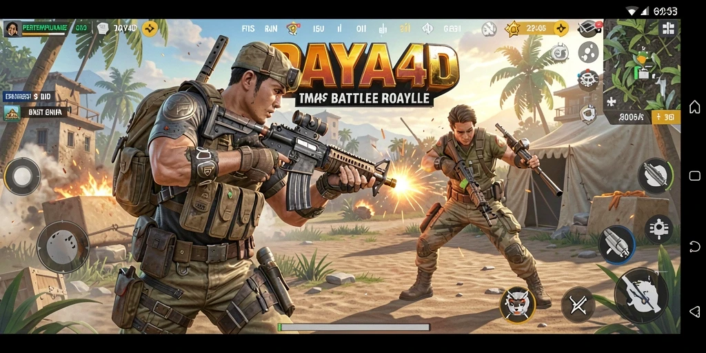 Screenshot utama DAYA4D menampilkan pertarungan seru di arena Battle Royale.