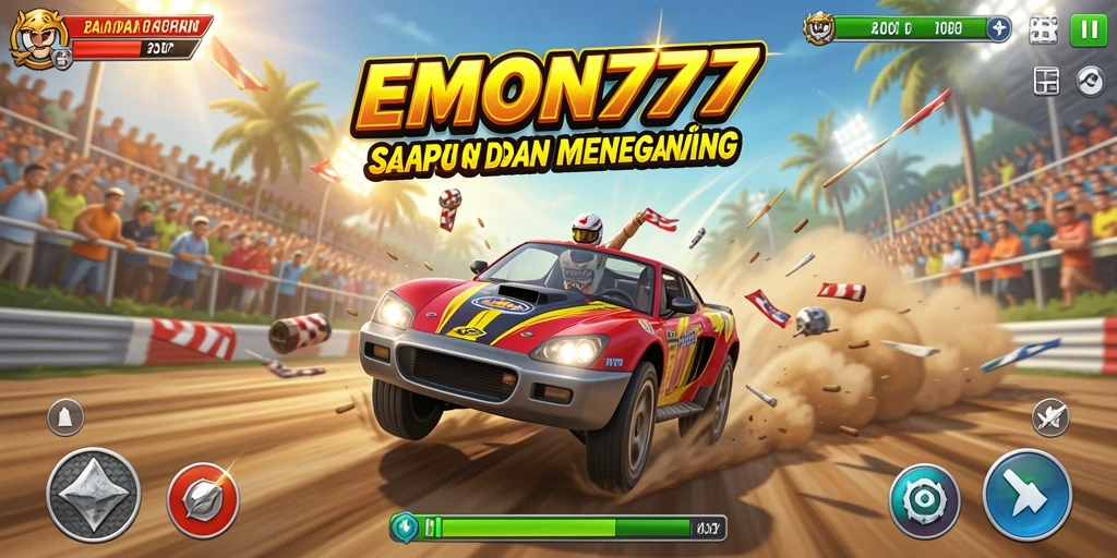 Tangkapan layar dari gameplay EMON777 yang menampilkan aksi balap mendebarkan.