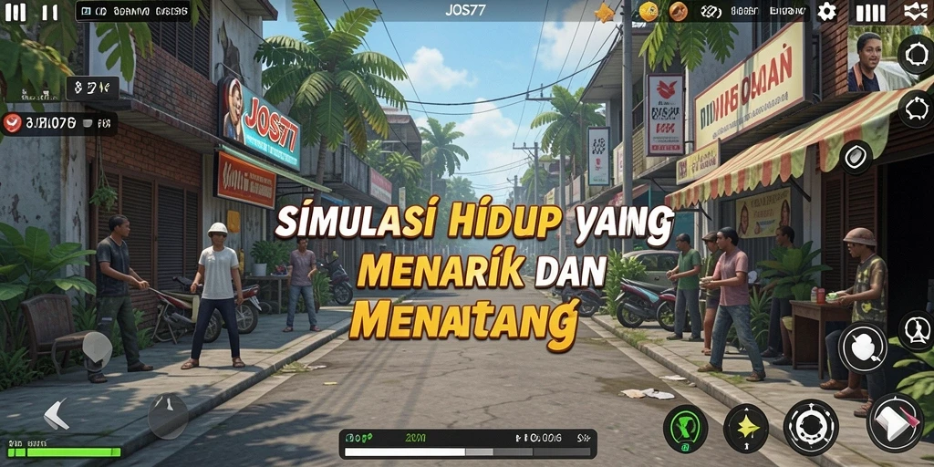 Tangkapan layar gameplay JOS77 menunjukkan interaksi dengan karakter lainnya.