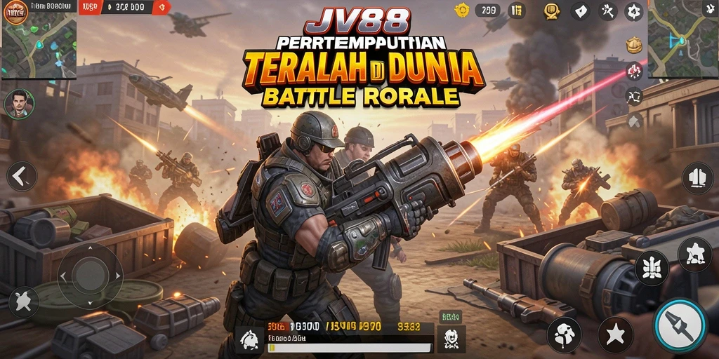 Screenshot dari pertempuran intens di JV88 dalam mode Battle Royale.