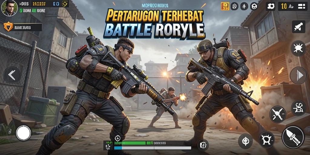 Screenshot MPO303 menampilkan aksi pertarungan intens di arena Battle Royale.