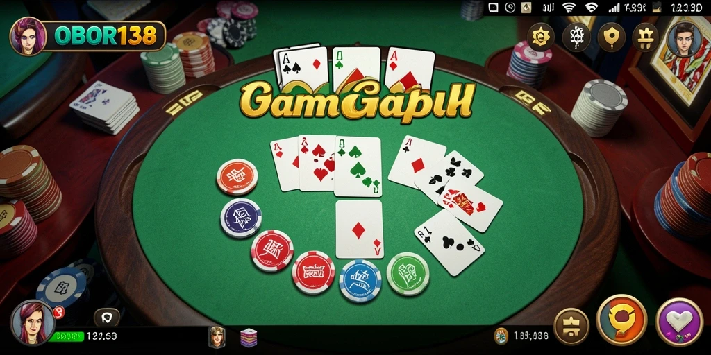 Tampilan gameplay seru dalam OBOR138, permainan Gaple yang menarik.