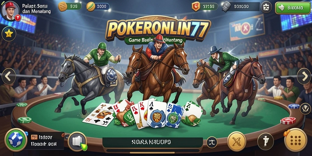 Screenshot gameplay POKERONLIN77 yang penuh aksi balapan.