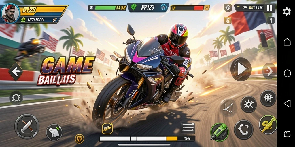 Gameplay PP123 menampilkan aksi balap motor yang mendebarkan.